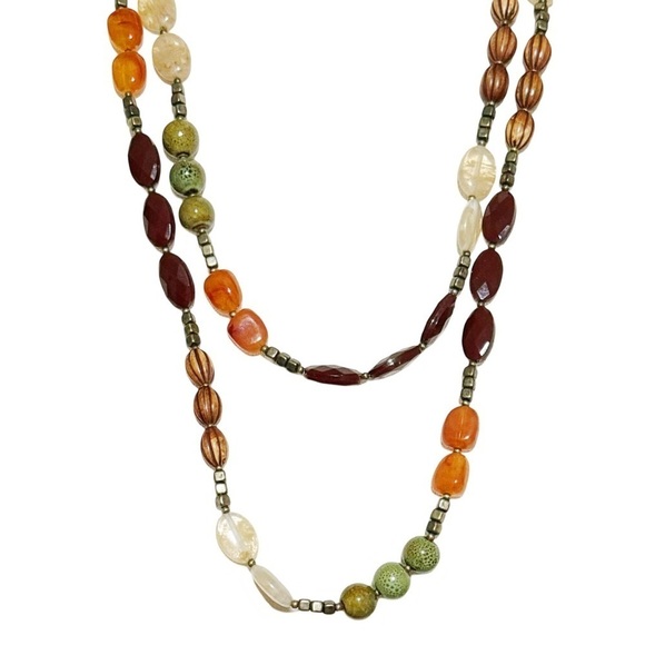 ANTHROPOLOGIE • Carnelian Bead Bohemian Hippie Beach Layering Necklace - Picture 1 of 6